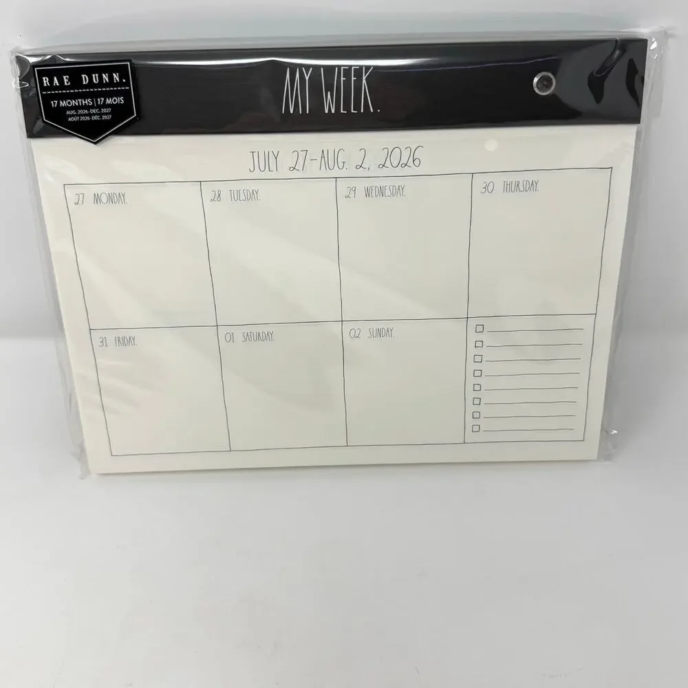 Rae Dunn My Week Weekly Planner 17 Month Aug 2026-Dec 2027 Desk Pad Black